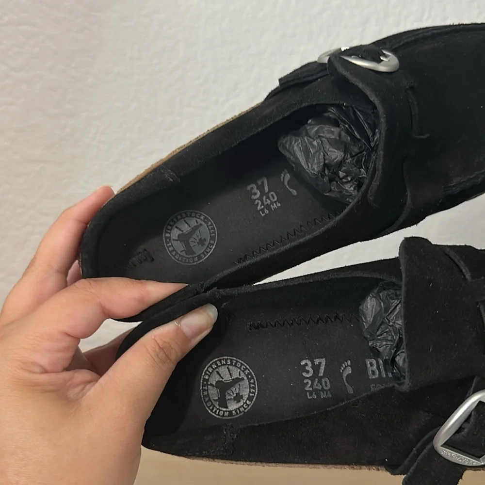 Women’s Birkenstock Buckley suede leather black mules loafers size 6 NWT - Picture 8 of 8